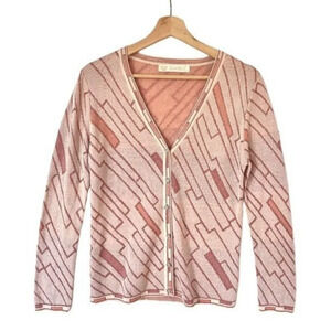 70s Vintage  Camela International Pink Sparkle Mod Abstract Knit Cardigan Size M